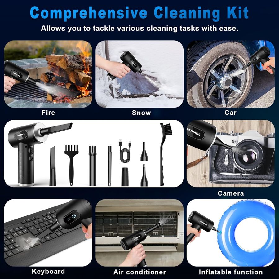 FRESMOL air duster black cleaning kit for keyboard, car and camera