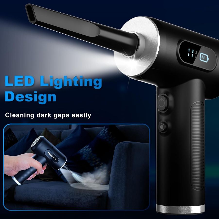 FRESMOL cordless air duster black LED light for dark gaps