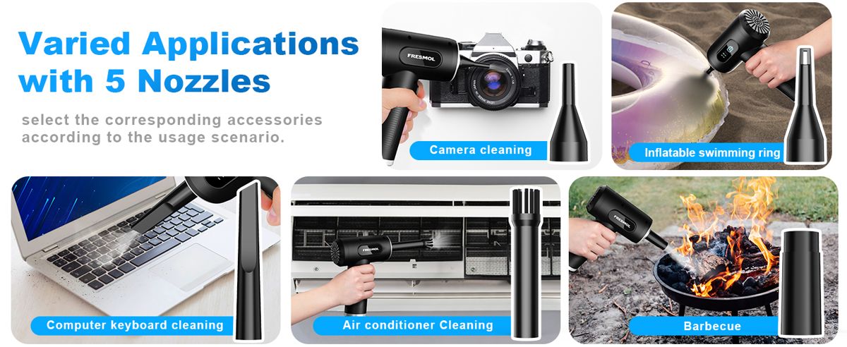 FRESMOL air duster nozzles for camera, keyboard, air conditioner and inflatables