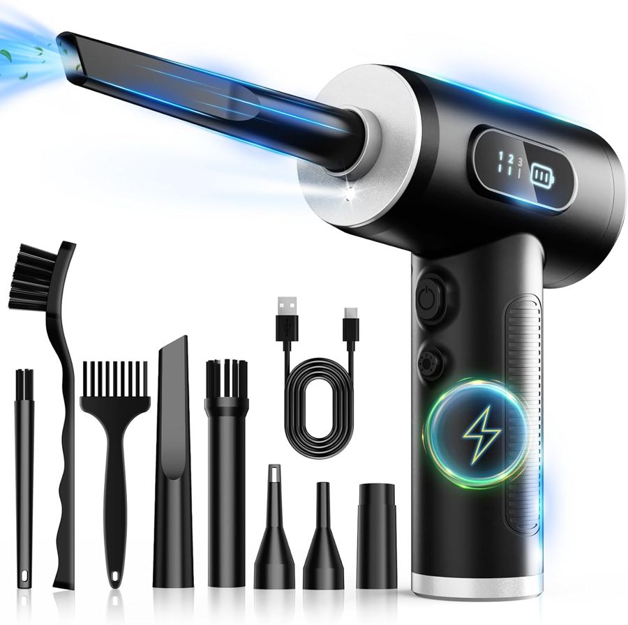 FRESMOL rechargeable electric air duster in black with USB-C cable